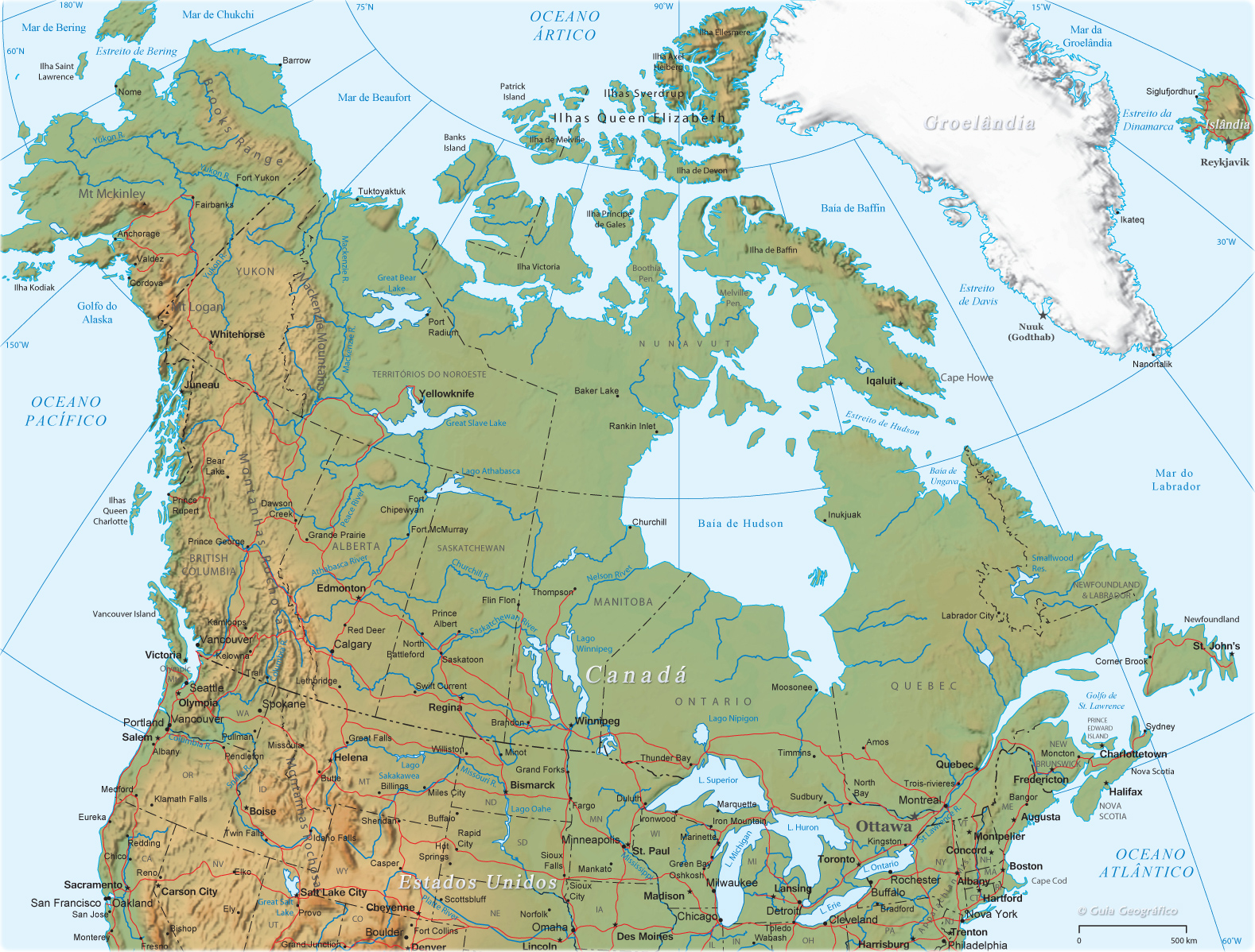 Mapa Físico Canadá