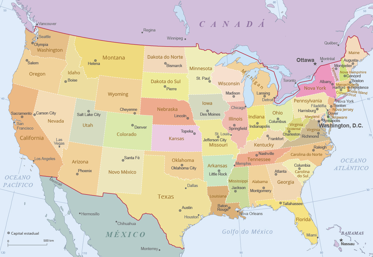 Mapa Politico Do Estados Unidos Od America Eua Mapa Preto Liso Simples ...