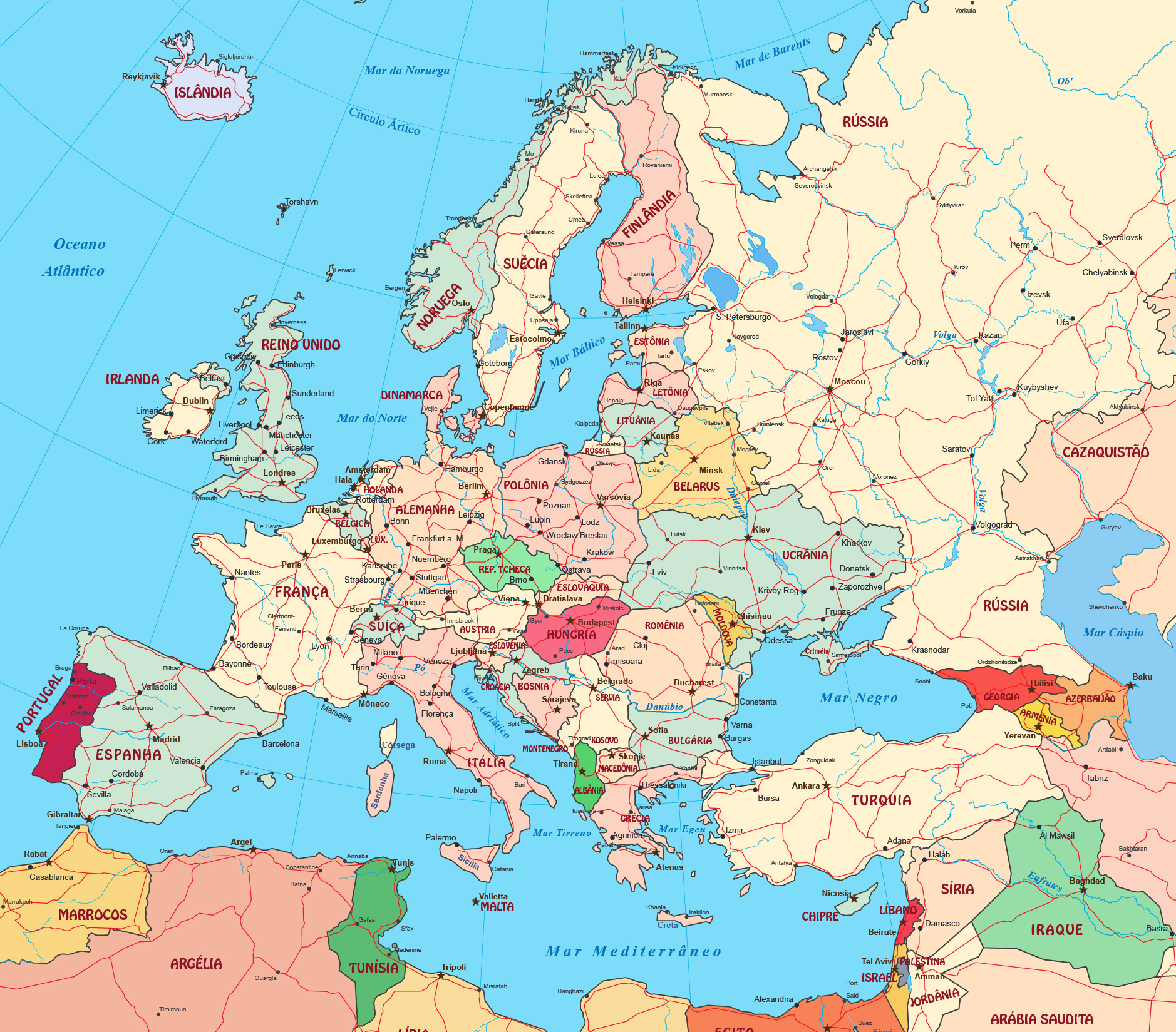 Mapa Geográfico Do País Europeu Portugal E Da Espanha Com Cidades