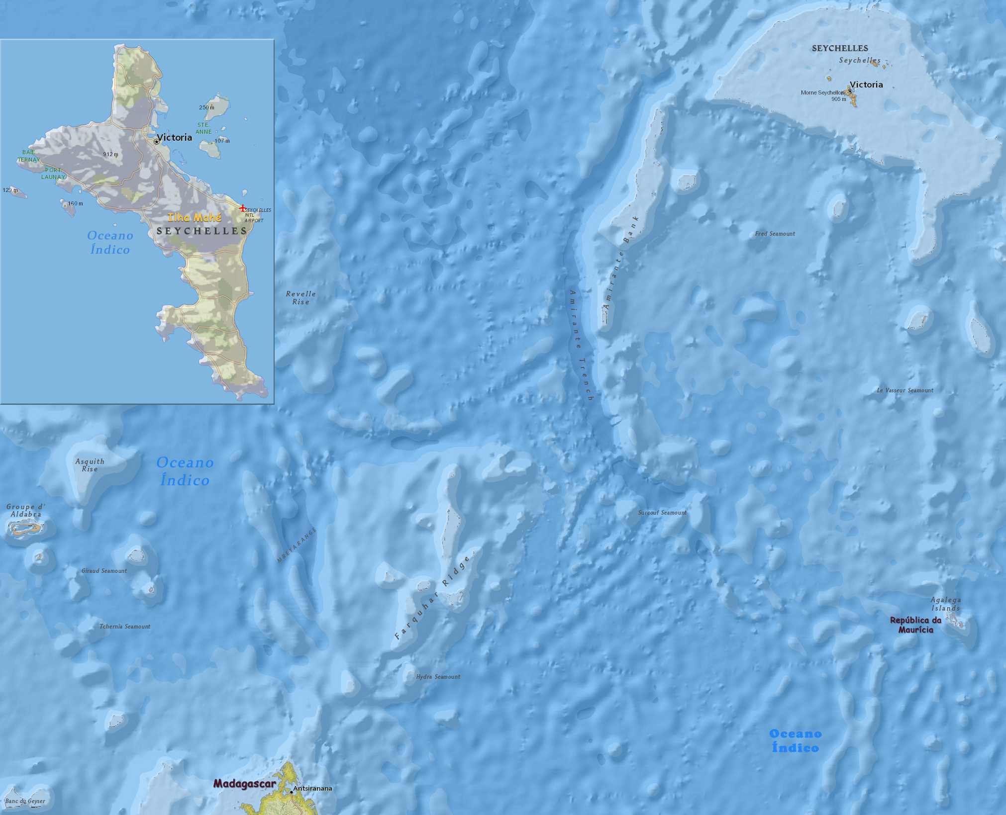 Mapa fisico Seychelles